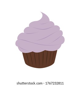 Vector illustration of purple creamy muffin. Sweet cupcake.