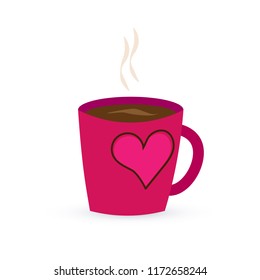 Vector illustration. A purple cup with coffee or tea and heart. On a white background