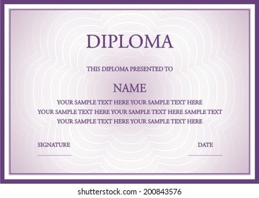 Vector illustration of purple diploma certificate