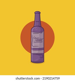 Ilustración vectorial de una botella de bebida púrpura sobre un fondo amarillo