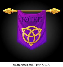 Vector illustration purple flag banner celtic totem. Hanging flag with knot ornament.
