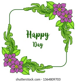 Vector illustration purple floral frame for invitation happy day
