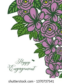 Vector illustration purple floral frame elegant for invitation of happy engagement hand drawn