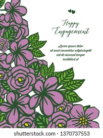 Vector illustration purple floral frame elegant for invitation of happy engagement hand drawn