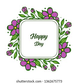 Vector illustration purple flower frame for card invitation happy day