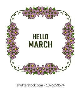 Vector illustration purple flower frame for banner hello march hand drawn