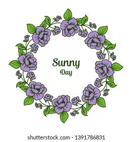 Vector illustration purple flower frame with writing sunny day