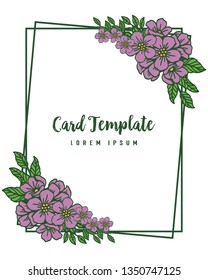 Vector illustration purple flower frames isolated on backdrop for texture of card template hand drawn