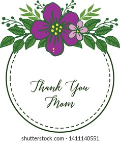 Vector illustration purple flower frames blooms with decorative of card thank you mom