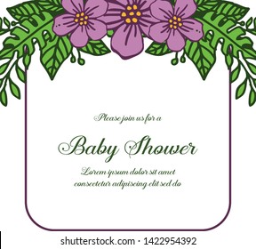 Vector illustration purple flower frames isolated on white background with baby shower