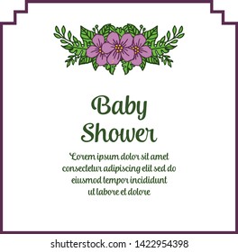 Vector illustration purple flower frames isolated on white background with baby shower