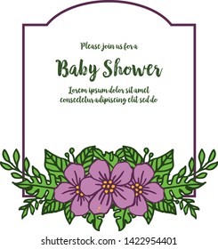 Vector illustration purple flower frames isolated on white background with baby shower
