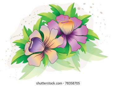 vector illustration of purple flowers with leaves