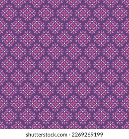 Ilustración vectorial de la flor geométrica púrpura en un patrón de repetición sin fisuras con fondo oscuro , Adecuado para papel de pared, fondo, estuches móviles y varias superficies.
