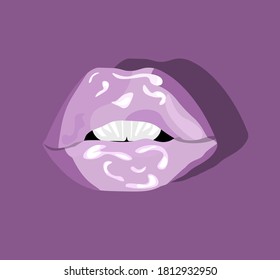 Ilustración vectorial de los labios glosos púrpura con las secuencias ajar.