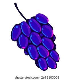 Ilustración vectorial de un racimo de uva púrpura. Mano dibujada racimo de frutas jugosas aisladas sobre fondo blanco.