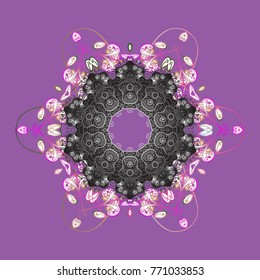 Vector illustration with purple, gray and pink isolated snowflakes. Beautiful decoration. Symbol of winter. Isolated watercolor snowflakes on purple, gray and pink colors.