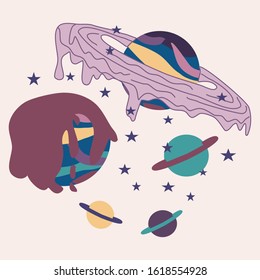 vector illustration with purple and green galactic ice cream planets, perfect to use on the web or in print