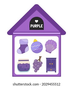 Vector illustration of a purple house . Learning colors for children. Template for developing activities.

