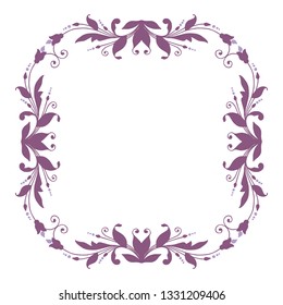 Vector illustration purple leaf flower frame hand drawn