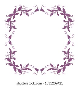 Vector illustration purple leaf flower frame hand drawn