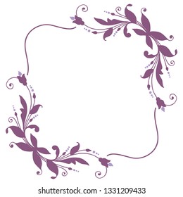 Vector illustration purple leaf flower frame hand drawn