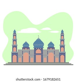 Vektorillustration-Illustration der violetten Moschee. Islamisches Gebäude. Flaches Design.