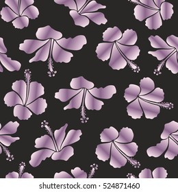 Vector illustration. Vector illustration of purple, neutral and gray hibiscus flowers. Seamless pattern with purple, neutral and gray flowers.