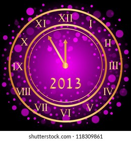 Vector illustration of purple New Year clock