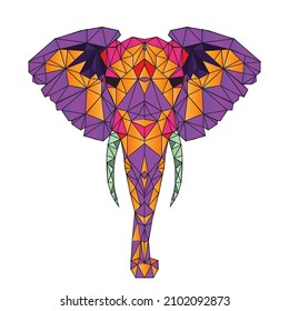 A vector illustration of a purple and orange abstract elephant, on a white background