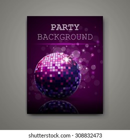 Vector Illustration of a Purple Party Background with Disco Ball
