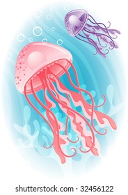 Vector illustration - purple and pink jellyfish