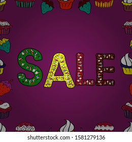 Vector illustration. Illustration in purple, red and black colors. Good for social media, email, print, ads design and promotional material. For sale web banners, posters. Seamless.