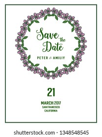 Vector illustration purple rose flower frame with design wedding save date hand drawn