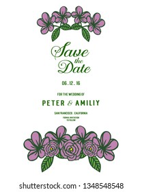Vector illustration purple rose flower frame with design wedding save date hand drawn