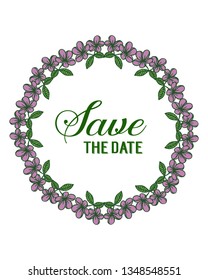 Vector illustration purple rose flower frame with design wedding save date hand drawn