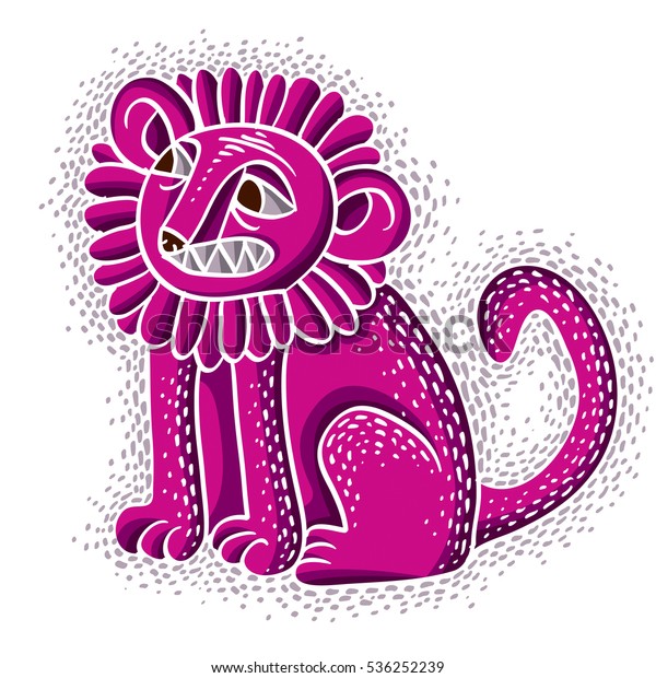 紫色のライオンの歯と美しいたてがみ 野生動物の感情表現のベクターイラスト マスコットシンボル グラフィックデザイン のベクター画像素材 ロイヤリティフリー
