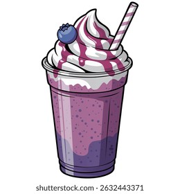 Vector illustration of Purple Smoothie with Whipped Cream