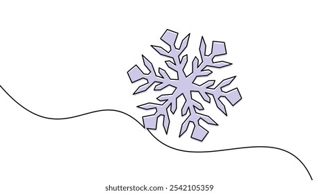 A vector illustration of a purple snowflake with a flowing line accent, perfect for winter and holiday themes.