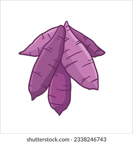 ilustración vectorial de la batata púrpura o el taro como producción de plantación fresca en fondo blanco, puede utilizarse como pancarta, afiche o plantilla