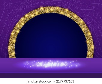 violetter Vektorgrafik-Hintergrund mit glänzendem goldenem Rahmen für kreatives Design