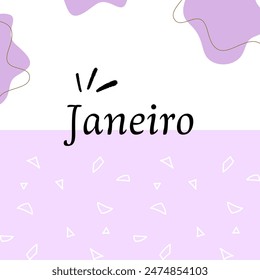 Vector and Illustration in purple and white colors with the name of January, first month of the year.