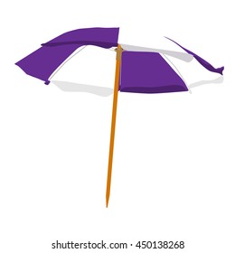 Vector illustration purple and white summer beach umbrella isolated on white background. Colorful beach umbrella