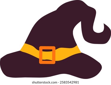 A vector illustration of a purple witch hat with a golden buckle, symbolizing magic and Halloween. Simple and stylish design, perfect for Halloween decorations, posters, invitations, or fantasy-themed