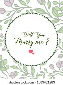 Vector illustration purple wreath frame for invitation card will you marry me