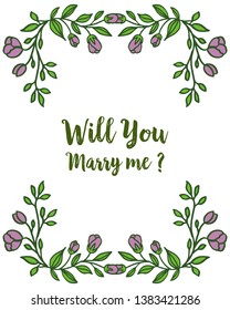 Vector illustration purple wreath frame for invitation card will you marry me