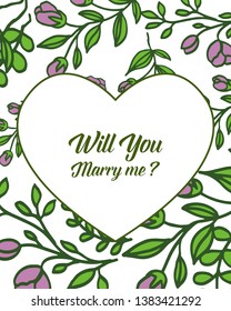 Vector illustration purple wreath frame for invitation card will you marry me