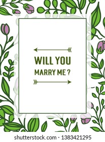Vector illustration purple wreath frame for invitation card will you marry me