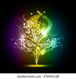 Vector illustration of purple yellow blue green abstract background with blurred magic neon light curved lines. wave. Technology background for computer graphic website internet. infographics.