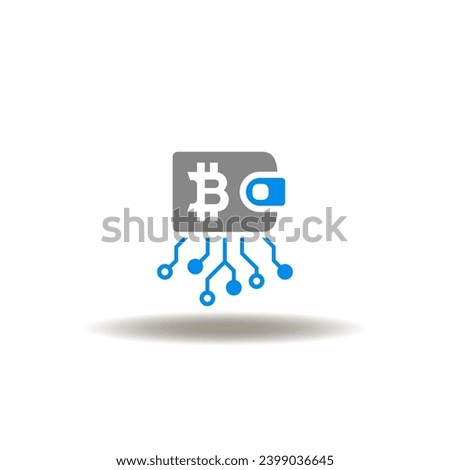 Vector illustration of purse with bitcoin and circuit pattern. Icon of ETF. Symbol of cryptocurrency wallet. Sign of ICO.